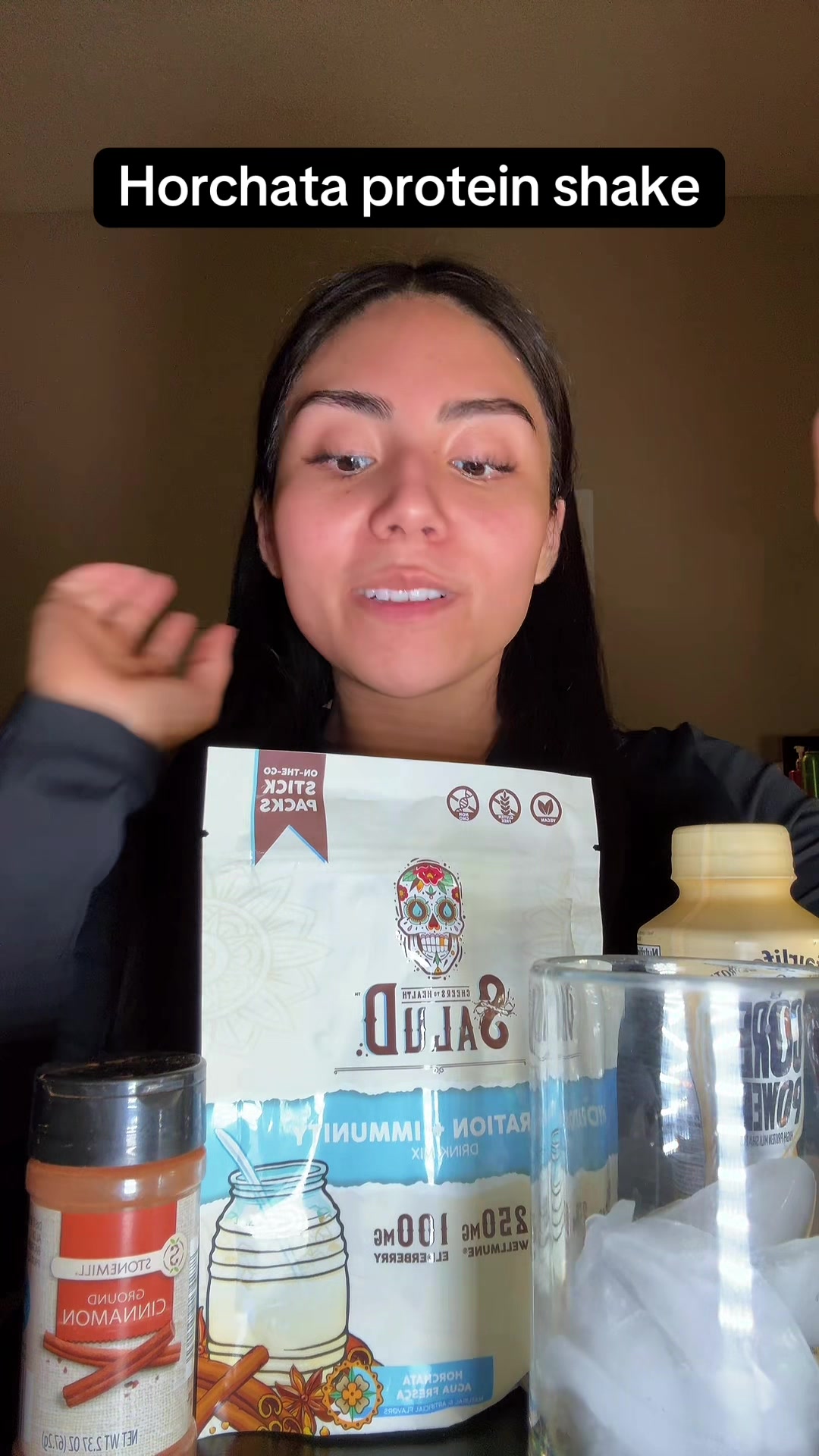 TikTok post by @saraa_conde for Taste Salud. Caption reads: @Taste Salud #horchata#horchataprotein #protein....