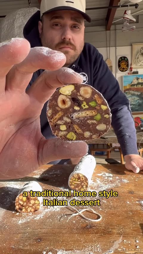 Instagram post by @christianpetroni for Goldbelly. Caption reads: chocolate salami 

*2 versions of this special....