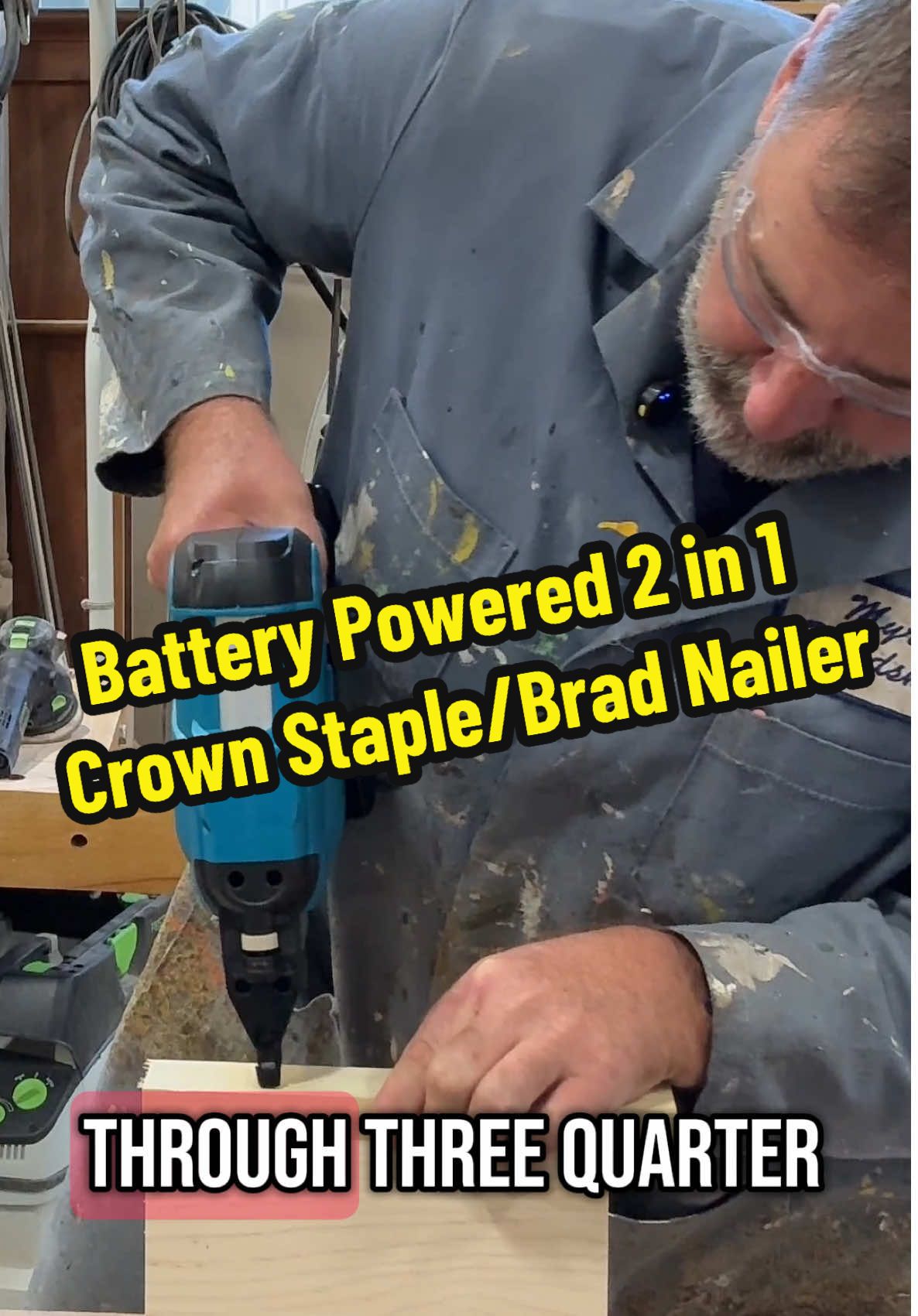 TikTok post by @woodworking.teacher for Seesii. Caption reads: [...] #nailgun #stapler #woodshop #diy @Seesii....