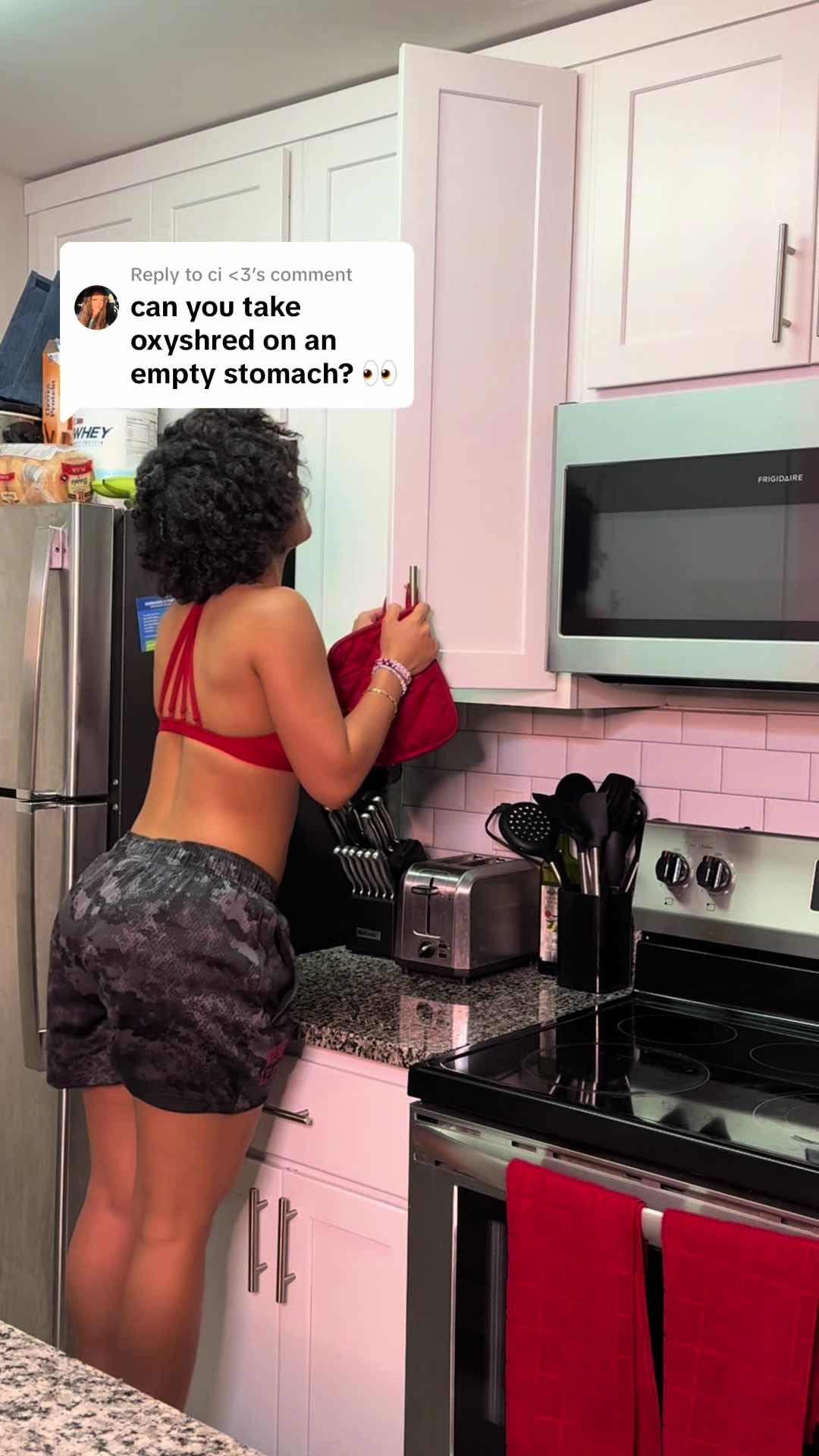 TikTok post by @teebodiedme for EHPlabs. Caption reads: Replying to @ci <3 yes girl!! @ehplabs @OxyShred....