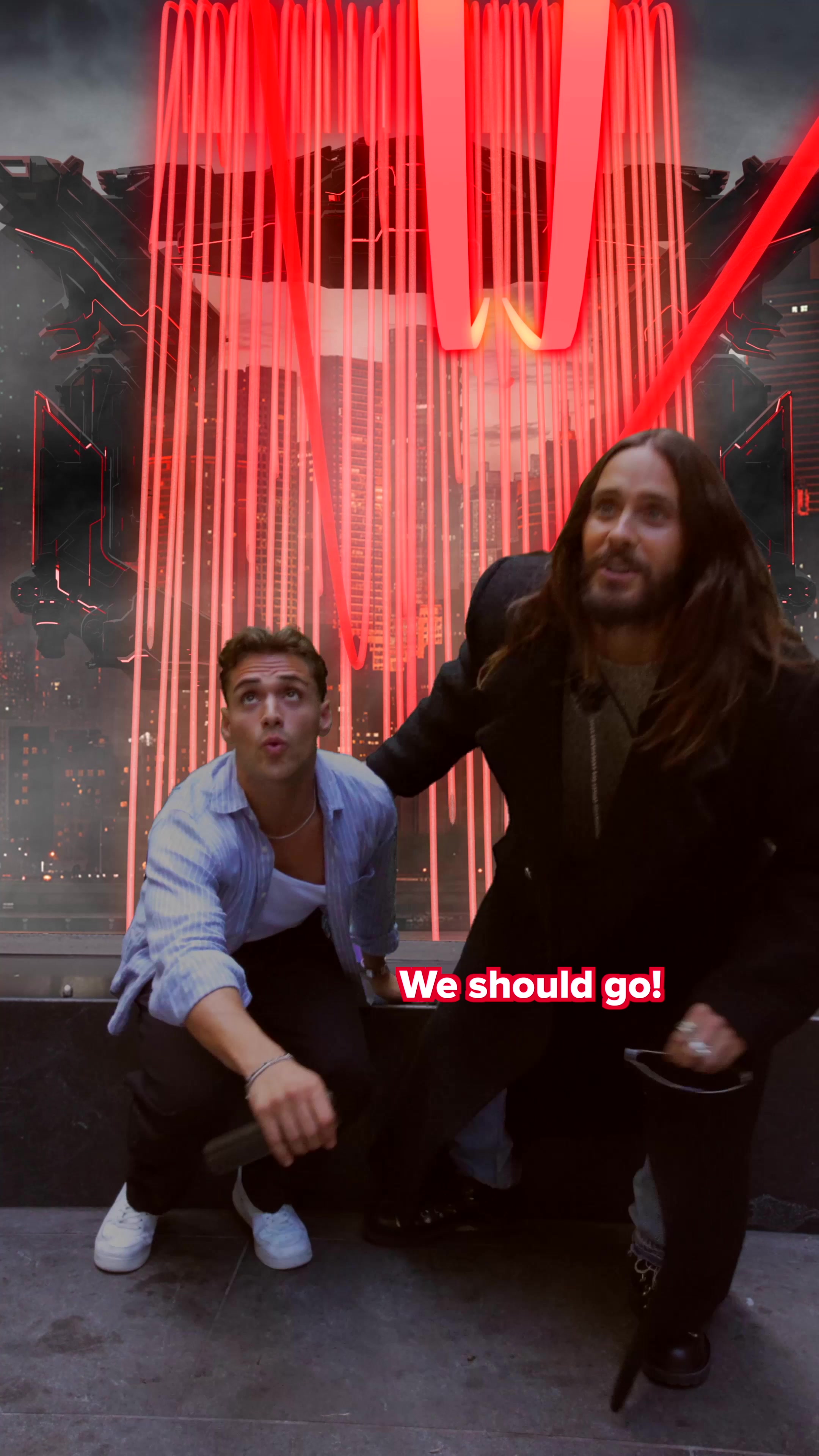 TikTok post by @faffapix for Disney Studios Indonesia. Caption reads: Jared Leto and I are running for our lives… and....