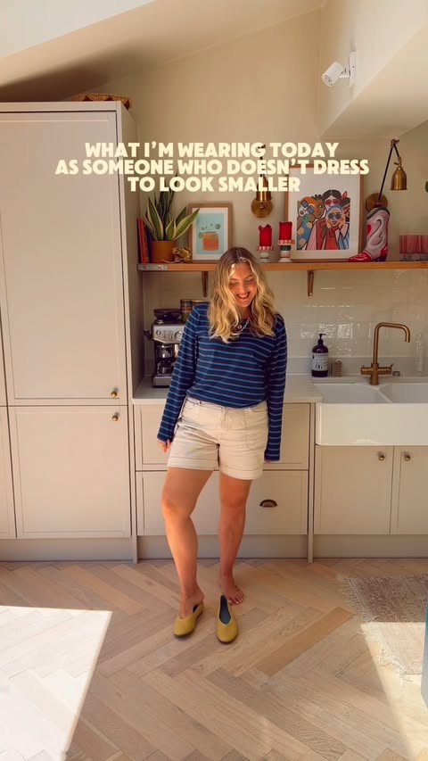 Instagram post by @leannedopaminedressing for White Stuff. Caption reads: [...] of this journey? Shoes, shorts & bag:....