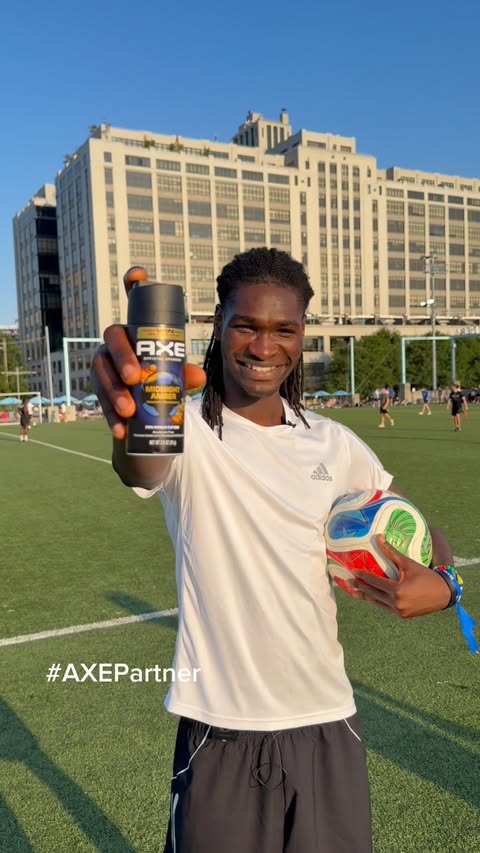 Instagram post by @kevinfooty_ for AXE. Caption reads: [...] keep the energy up 😮‍💨⚽️ Partnered with....