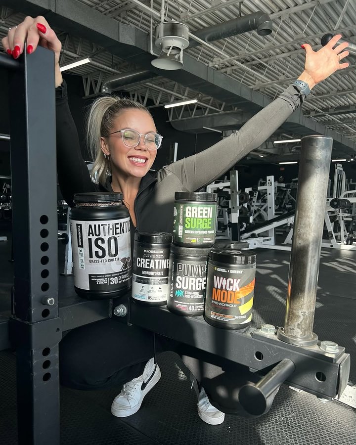 Instagram post by @myrandabursey for Jacked Factory. Caption reads: [...] my all time fav supplement brand....