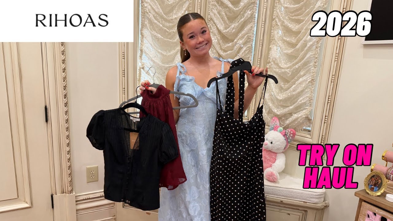 YouTube post by @WessonGirls for Rihoas. Caption reads: 👗 🥰 TRY ON HAUL!! 👚 🥰 Rihoas! ‪@rihoas‬....