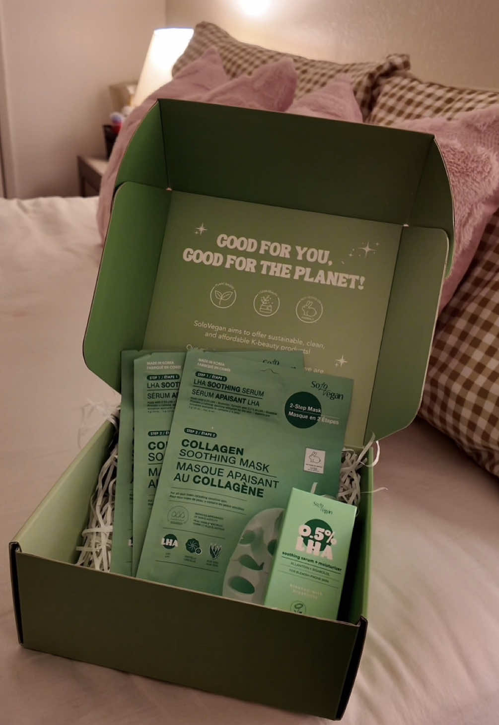 TikTok post by @iamcristal92 for SoloVegan. Caption reads: @SoloVegan Skincare 💚 #soloveganskincare #kbeauty....