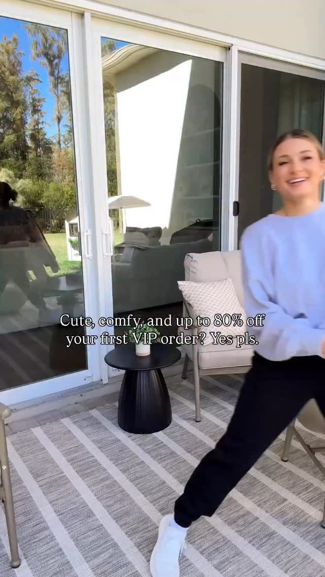 Instagram post by @christianblairvordy for Fabletics. Caption reads: Cozy season, but make it cute 💕 From lounge to....