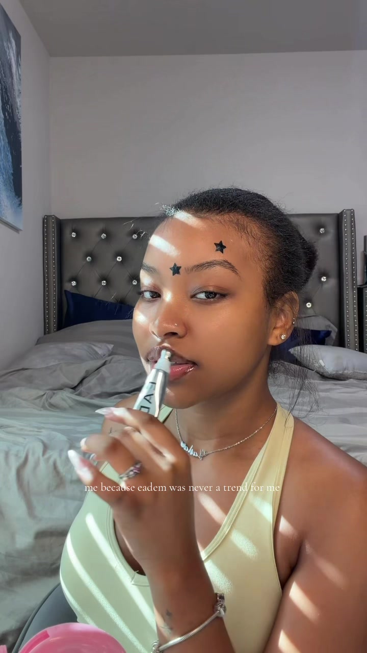 TikTok post by an influencer for Eadem. Caption reads: [...] the addiction is not a facade @EADEM #eadem....