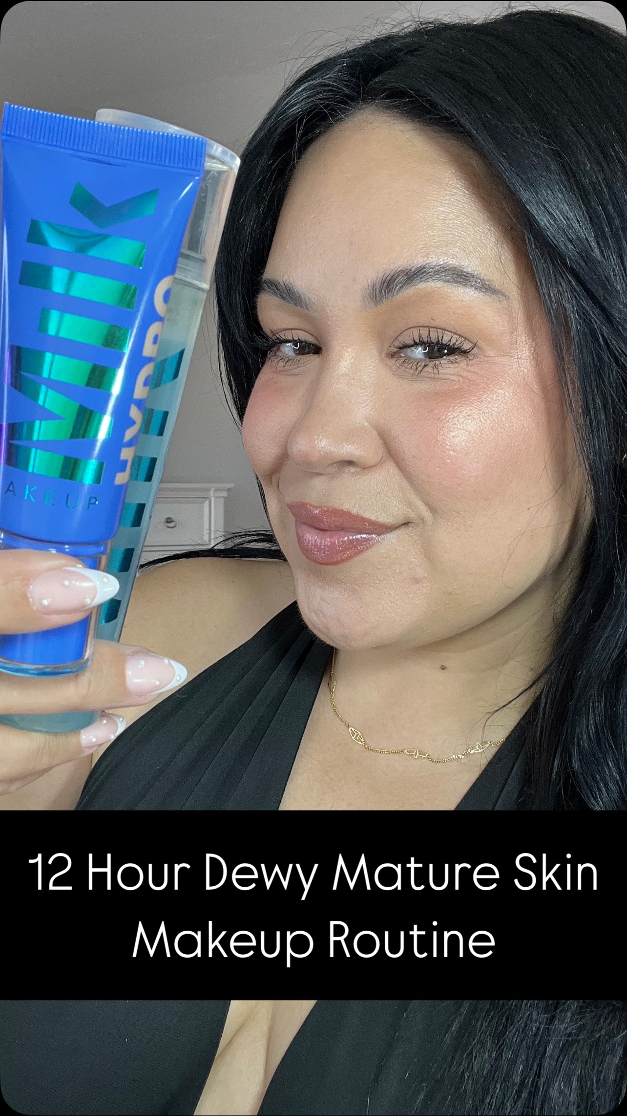 Instagram post by @veronicashavie for milkmakeup. Caption reads: The Mature skin friendly, dewy, glowing makeup....