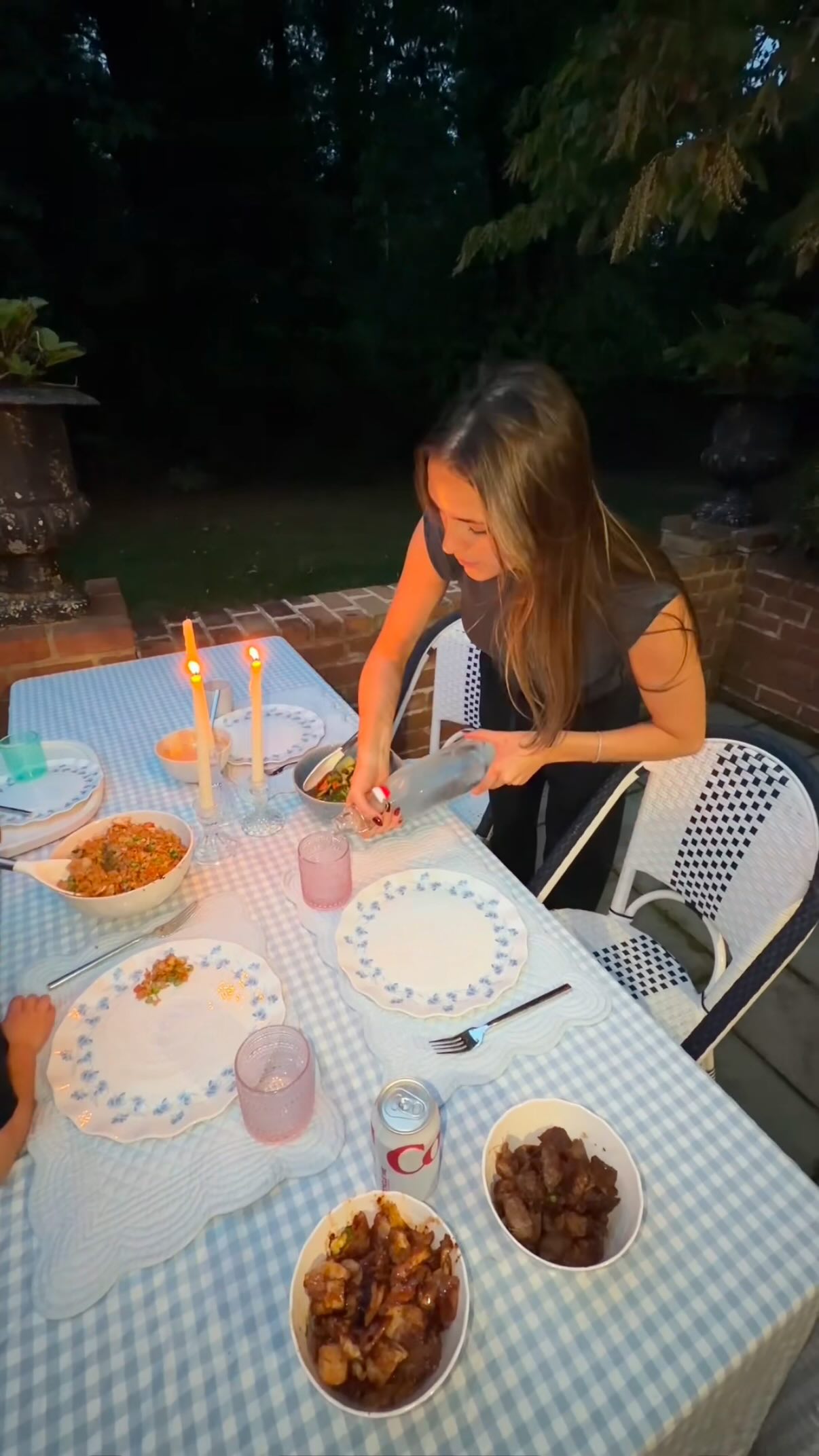 Instagram post by @meglskalla for solostove. Caption reads: Such a fun night having an at home hibachi dinner....