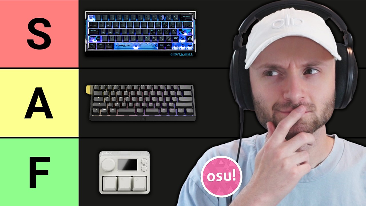 YouTube post by @KoiFishu for PartnerBoost. Caption reads: Ranking Every Rapid Trigger Keyboard for osu! 2026.