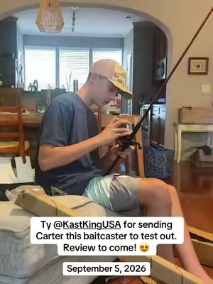 TikTok post by @carter_ewingsarcomastory for KastKing. Caption reads: Carter’s ready to put his new @KastKingUSA....
