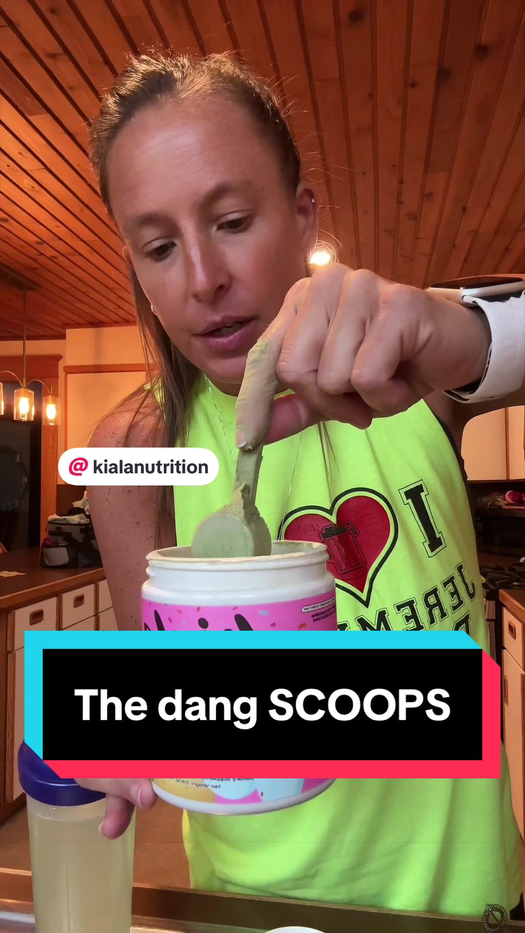 TikTok post by @marcydankianos for Kiala Nutrition. Caption reads: [...] #greens #birthdaycake #cake #kiala....