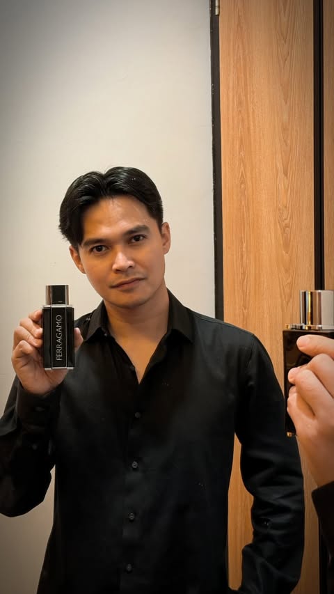 Instagram post by @aimanrickyy for FERRAGAMO. Caption reads: [...] with me before i met you !! #FerragamoParfum....