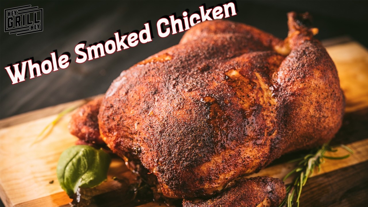 YouTube post by @Heygrillhey for ThermoWorks. Caption reads: Smoked Whole Chicken with THE PERFECT BRINE.