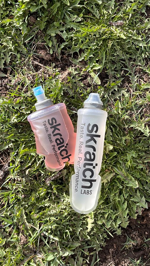 Instagram post by @trail_carrot for Skratch Labs. Caption reads: DIY Running Gel using @skratchlabs Super High-Carb....