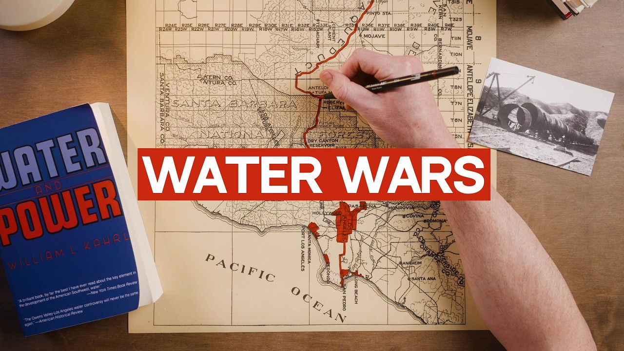 YouTube post by @DanielsimsSteiner for SNHU. Caption reads: The Los Angeles Water Wars, Explained.