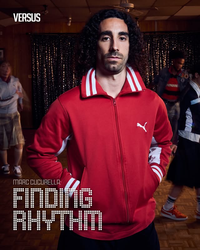 Instagram post by @versus for PUMA Sportstyle. Caption reads: Marc Cucurella has always stood out. Whether he’s....