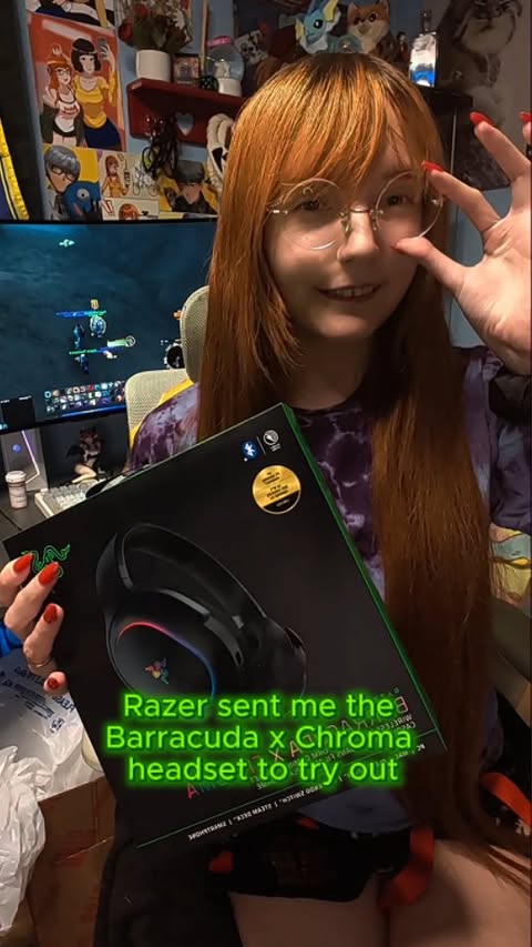 Instagram post by @pinksweets8 for Razer. Caption reads: trying out the Razer Barracuda X Chroma 🎧✨ really....