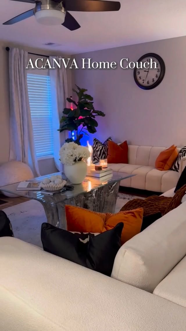 Instagram post by @gainsbythebang_ for Acanva. Caption reads: Create a cozy space with the luxurious @acanvahome....