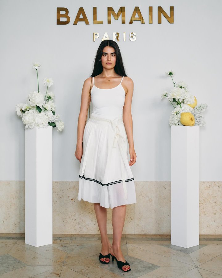 Instagram post by @nevaakdagofficial for Balmain. Caption reads: Yesterday for @balmain @balmainbeauty *Ad.