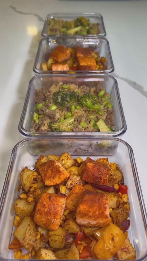 Instagram post by @drmattcooks for Jimmy's Famous Seafood. Caption reads: Salmon and Potato Bowls vs. Beef and Broccoli....