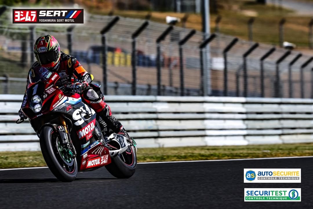 Instagram post by @yoshimura_sert_motul_official for Motul. Caption reads: [...] and Sécuritest joined Yoshimura SERT Motul....