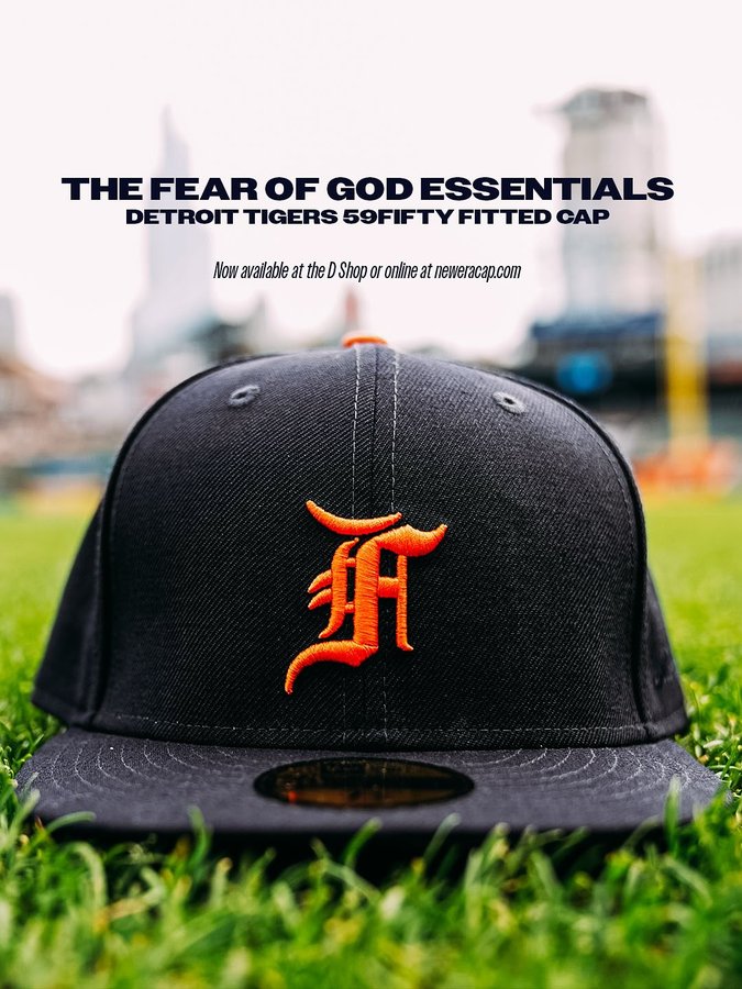 Instagram post by @tigers for New Era Cap. Caption reads: A @neweracap fit for @fearofgod..
