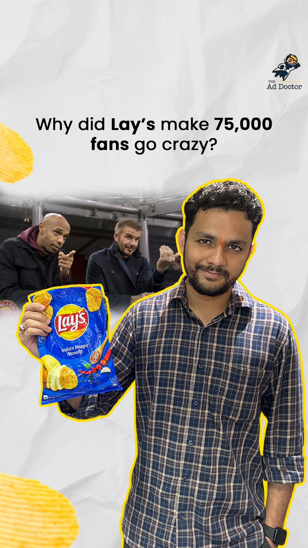 Instagram post by @the_ad_doctor for Lay's. Caption reads: Kiss Cam? More like ‘Chip Cam’, Lay’s just....