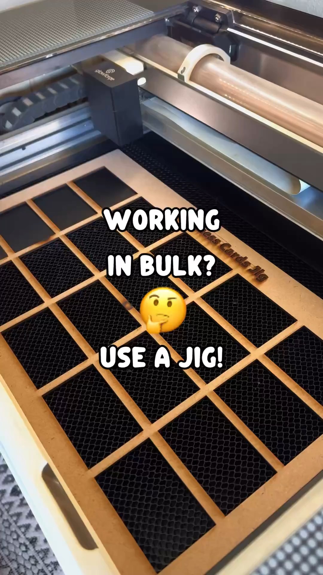 Instagram post by @fabidesignstudio for Glowforge. Caption reads: ✨ Working in bulk? Say hello to your new best....