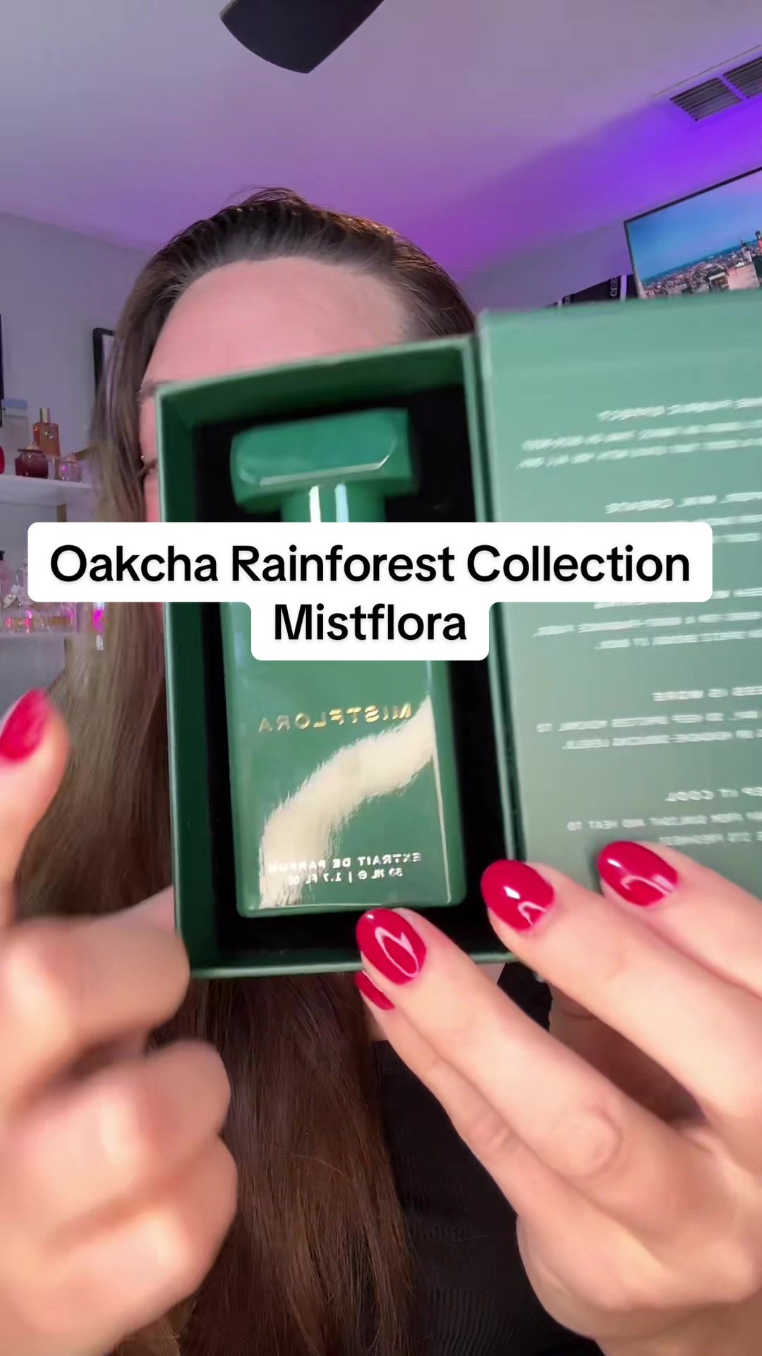 TikTok post by @cjsmellsgood for Oakcha. Caption reads: [...] what this smells like ! @Oakcha Rainforest....