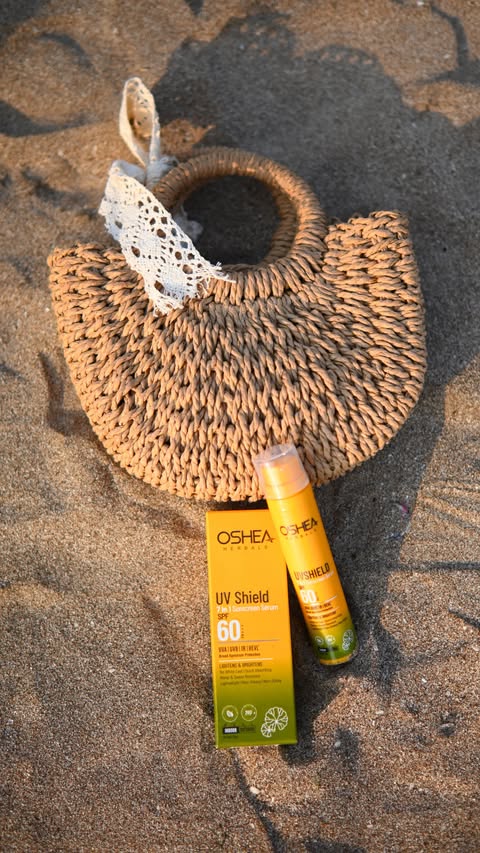 Instagram post by @aarzoo_dahiya26 for Oshea Herbals. Caption reads: Stop blaming sunscreen 👀 Your formula is the....