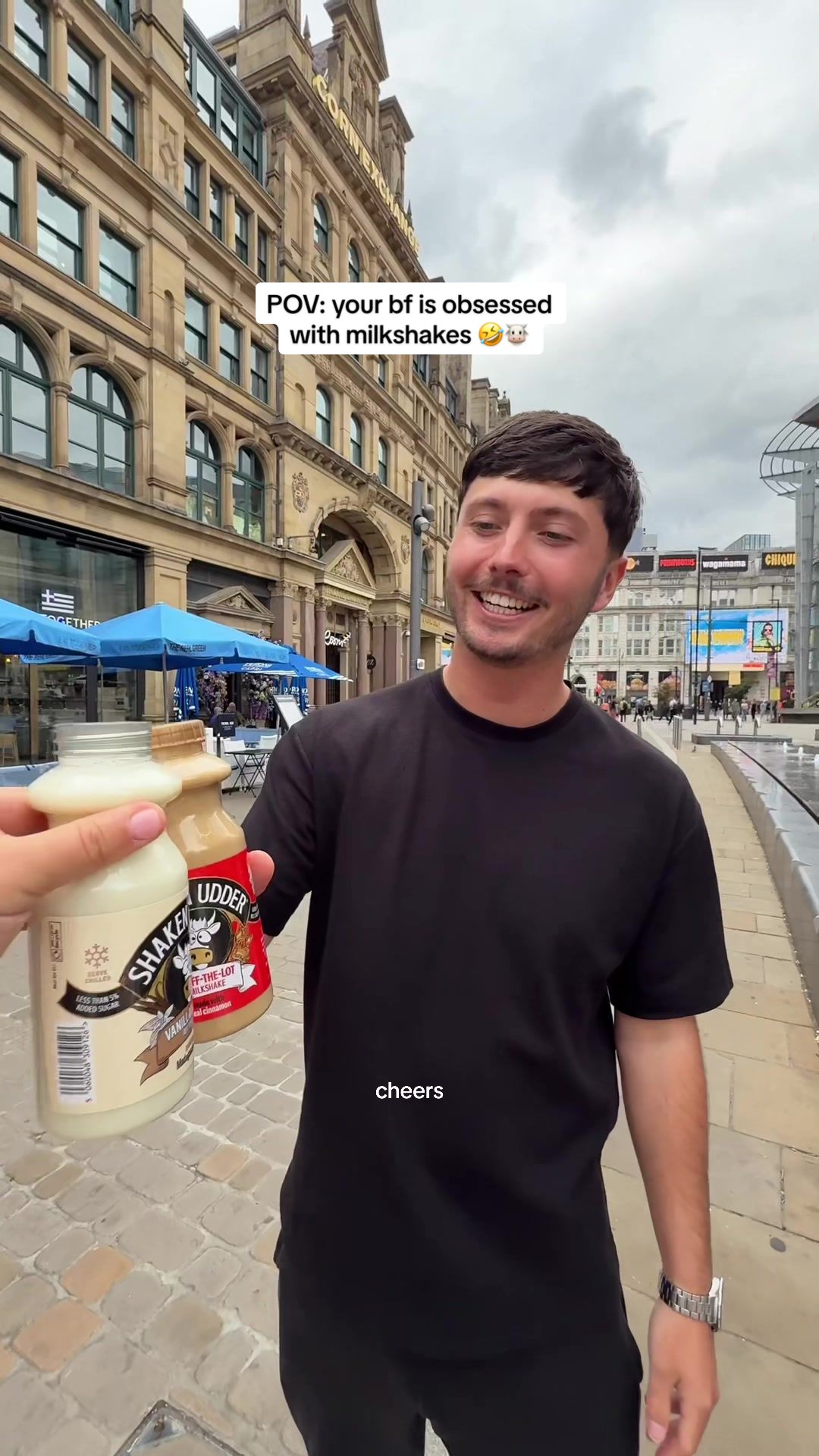 TikTok post by @nathanandgrace for Shaken Udder. Caption reads: [...] us to stock up on Nathan’s favourite @Shaken....