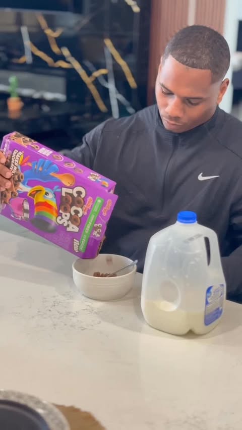 Instagram post by @tj4official for Froot Loops. Caption reads: [...] chocolatey cereal that I’ve ever had....
