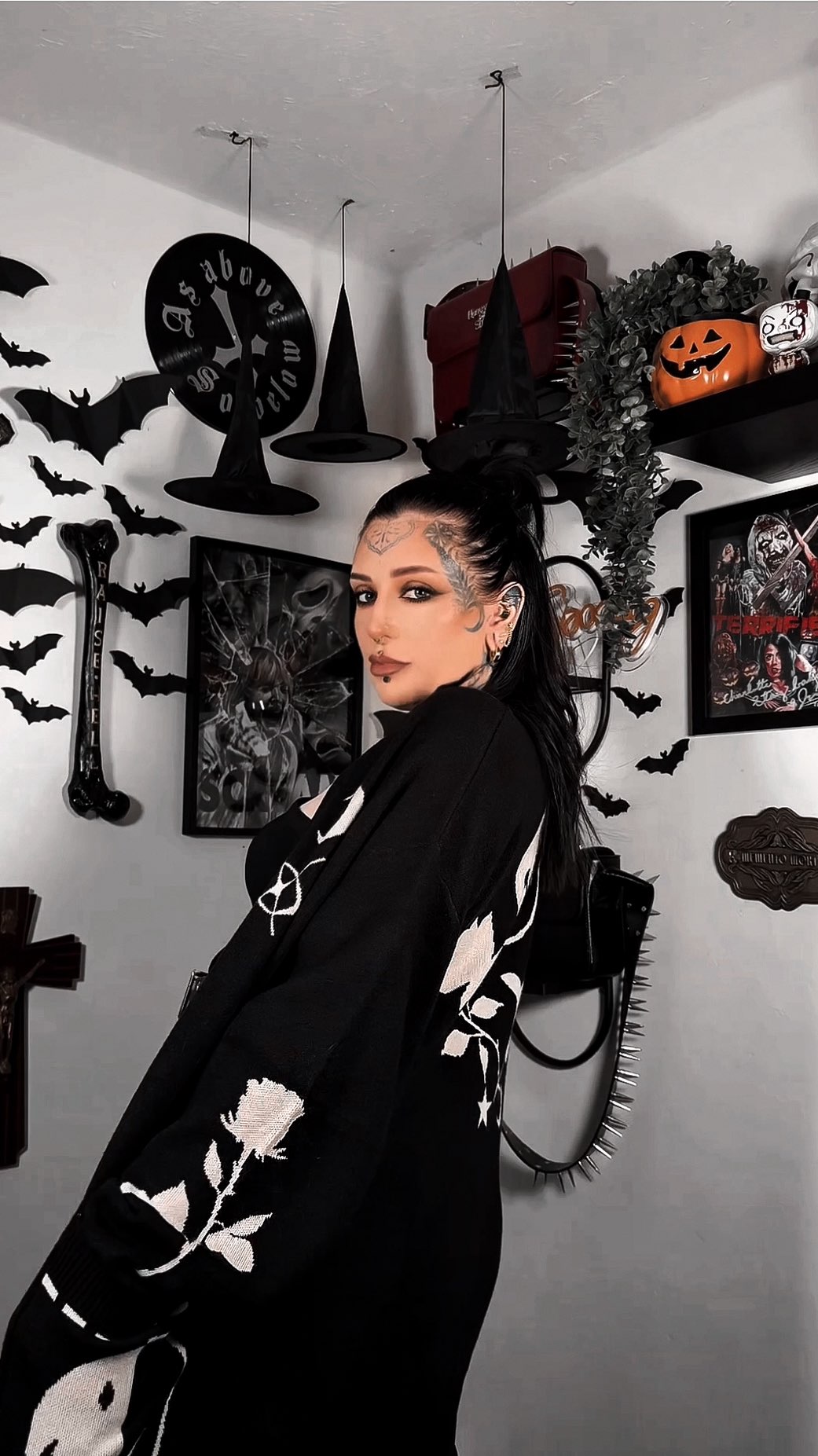 Instagram post by @thisischarll for Hell Bunny. Caption reads: lil grwm trying on @hellbunnyofficial 🦇🖤....