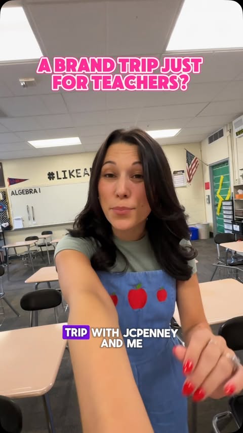 Instagram post by @thattrendyteacher for JCPenney. Caption reads: 🚨TEACHER BRAND TRIP🚨 JCPenney is giving teachers....