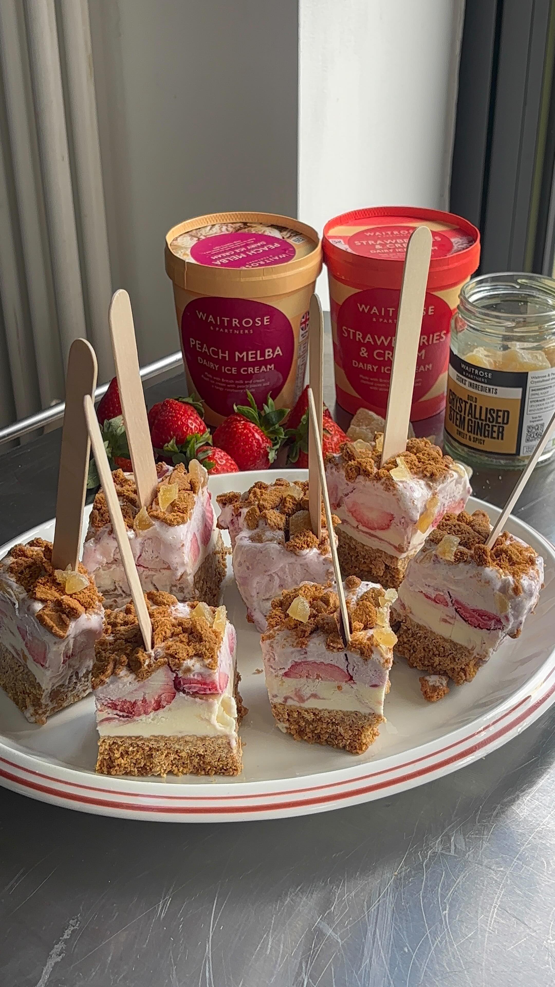 Instagram post by @toast_with_hope for Waitrose. Caption reads: Layered ice cream pops with NEW IN Waitrose peach....