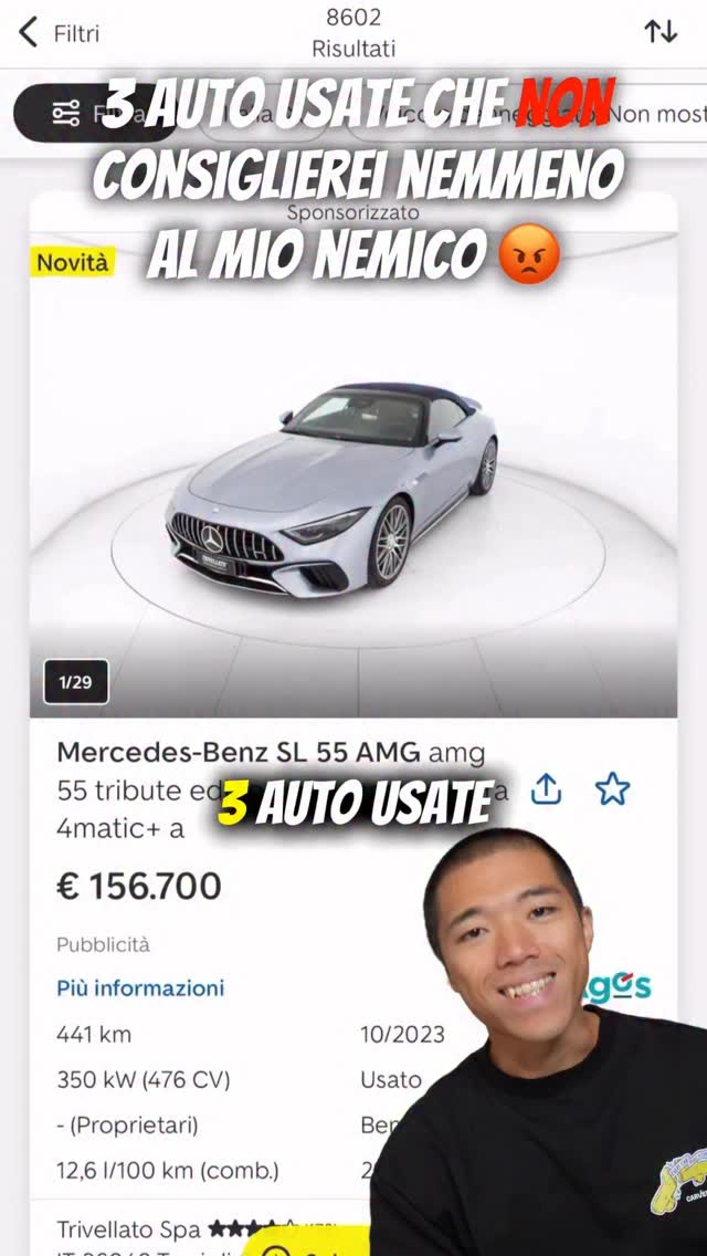 Instagram post by @valentinojang for carVertical. Caption reads: Avete altre auto che non consigliereste nemmeno al....