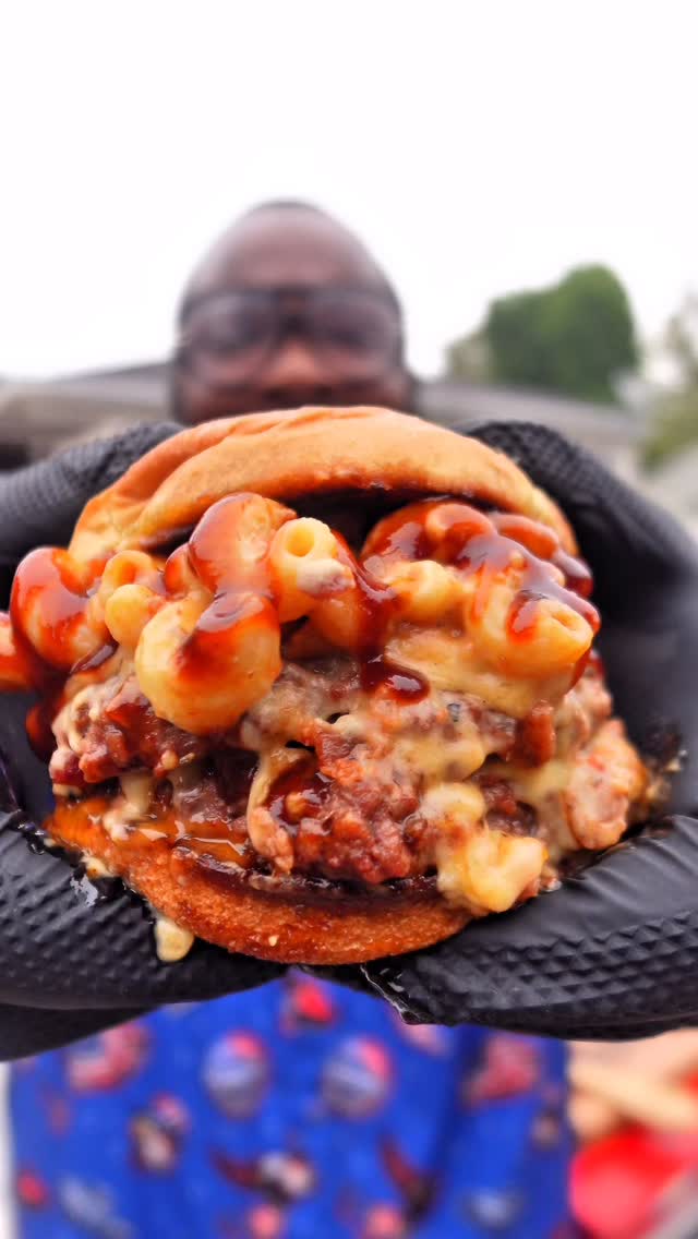 Instagram post by @chucksflavortrain for Weber Grills. Caption reads: The Big Back Big Mac 🤯 This was like all my....
