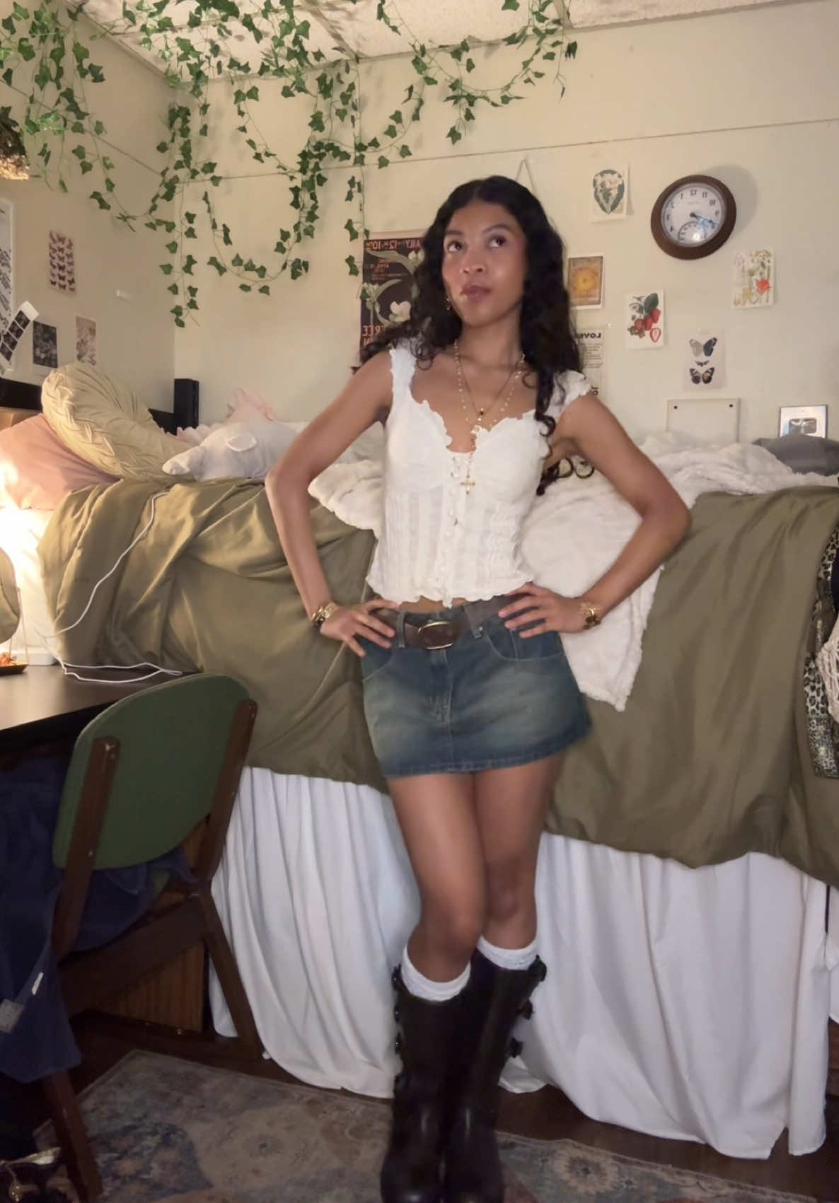 TikTok post by @brezyh for Emmiol. Caption reads: I love spring because I can wear my skirt and....