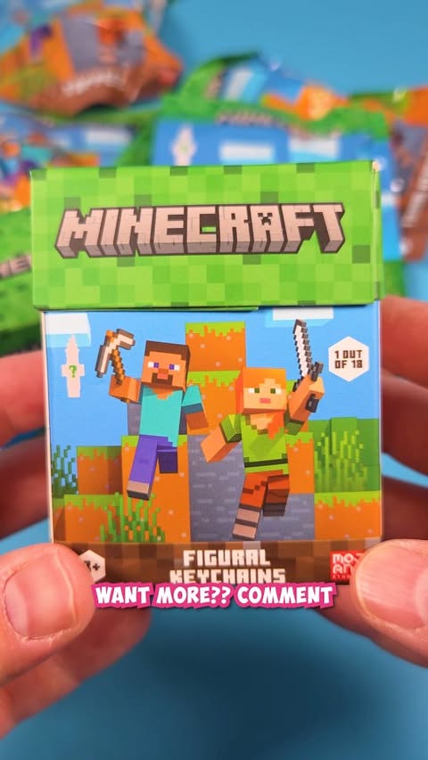 Instagram post by @minimysterys for B&M Stores. Caption reads: [AD] Minecraft Figural Keychains blind box ASMR....