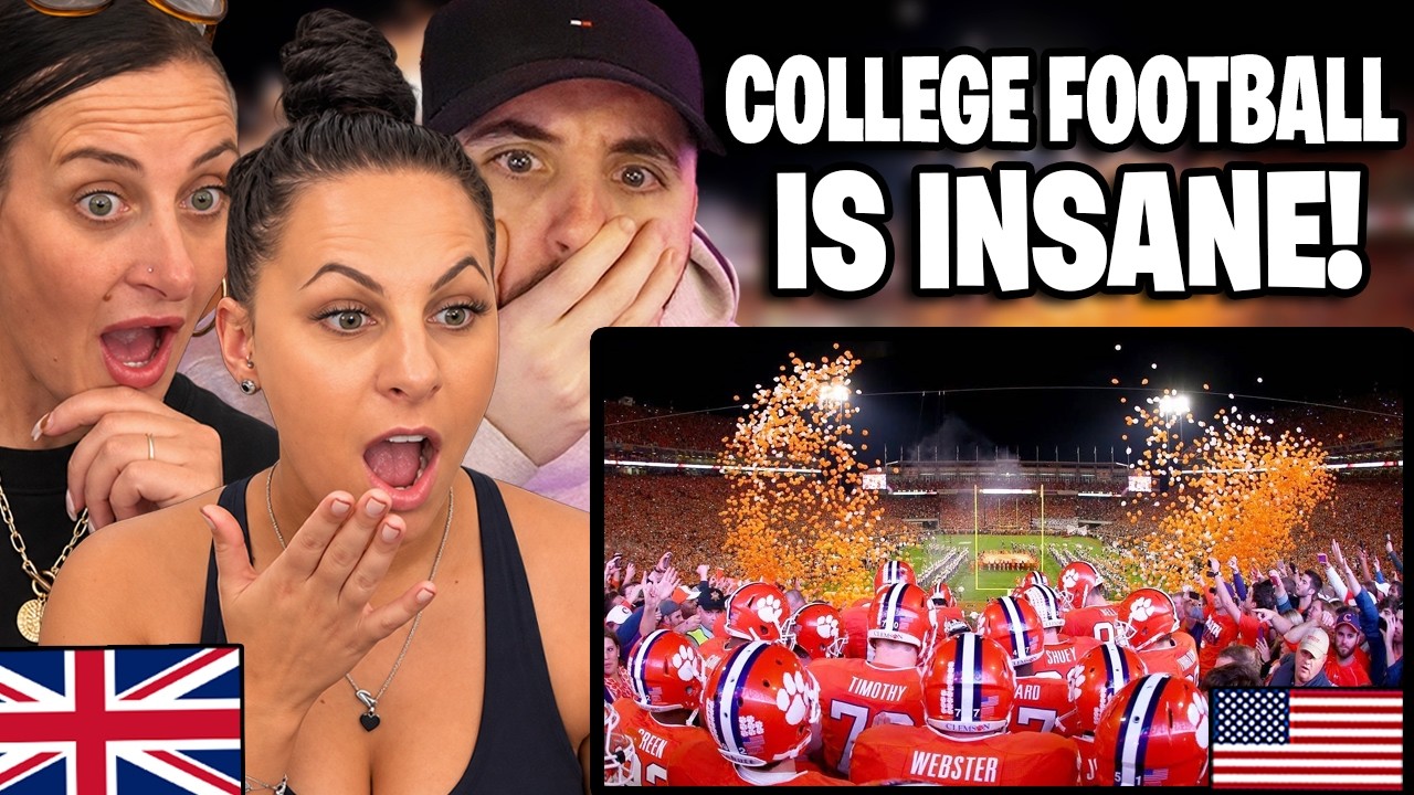 YouTube post by @L3WGReacts for Freecash.com. Caption reads: British Family Reacts to Best College Football....