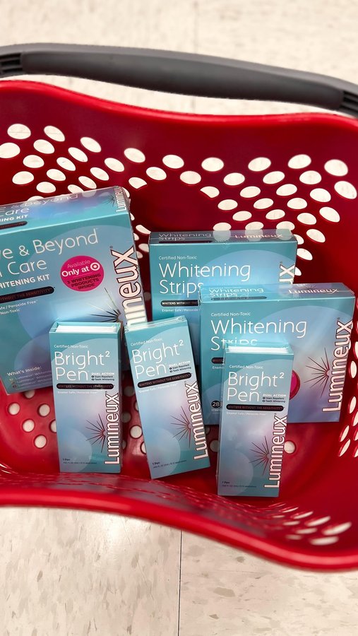 Instagram post by @targetiseverything for Lumineux by Oral Essentials. Caption reads: |ad| Get your brightest smile with Lumineux®....