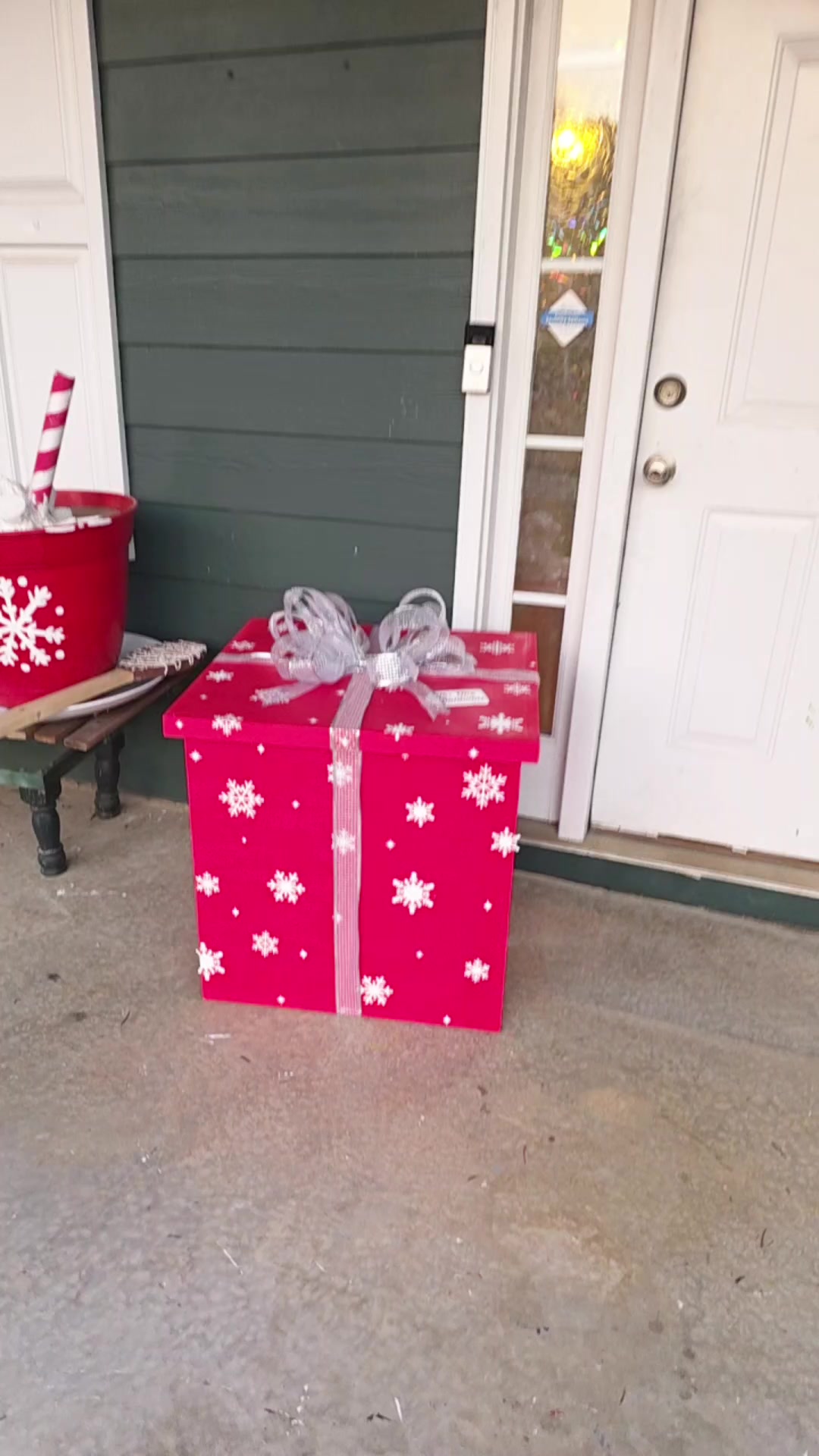 TikTok post by @grace.of.spades722 for Cricut. Caption reads: DIY Giant Porch Present / Package Storage 🎁....