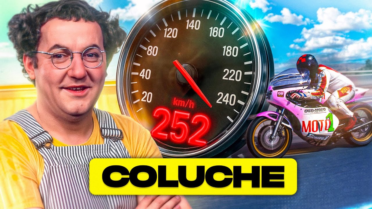 YouTube post by @danslaboiteagants for Deezer. Caption reads: Coluche: The clown who drove at 252 km/h..