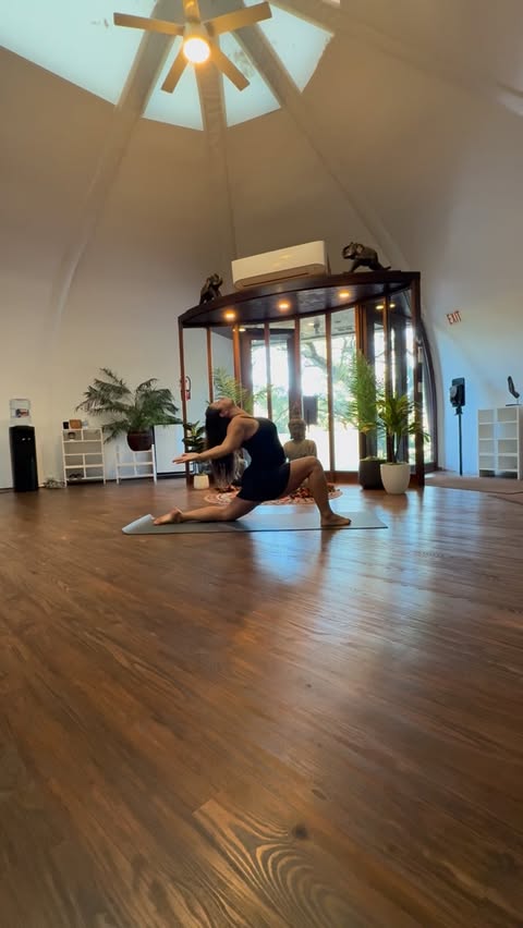 Instagram post by @elma_yoga for Alo Moves. Caption reads: Opening the heart is not just a shape of the body…....