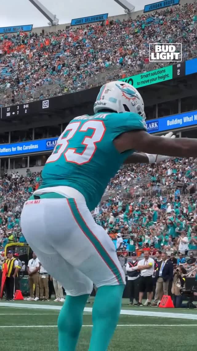 Instagram post by @rackkwall for Miami Dolphins. Caption reads: Do your dance, @rackkwall 🕺 #ForTheCelly.