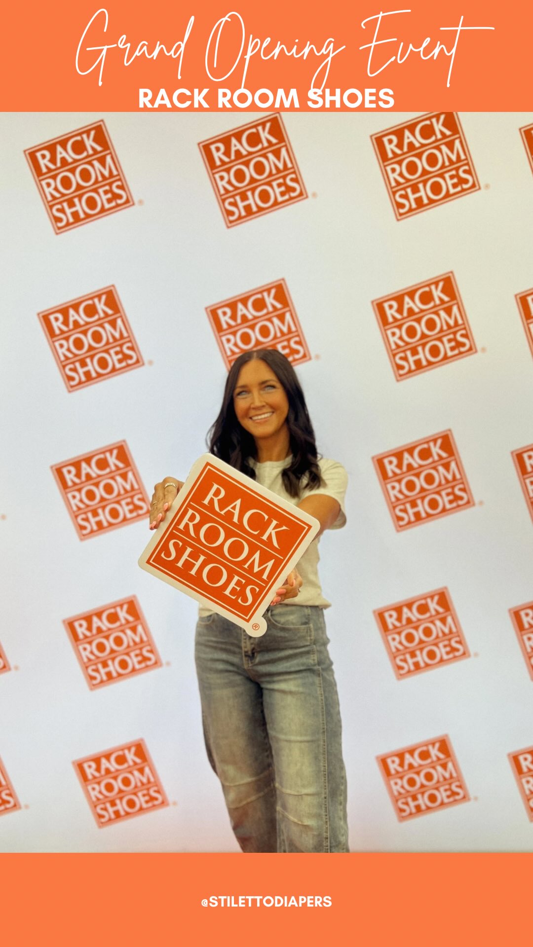 Instagram post by @stilettodiapers for Rack Room Shoes. Caption reads: [...] Grand Opening Event is today at....