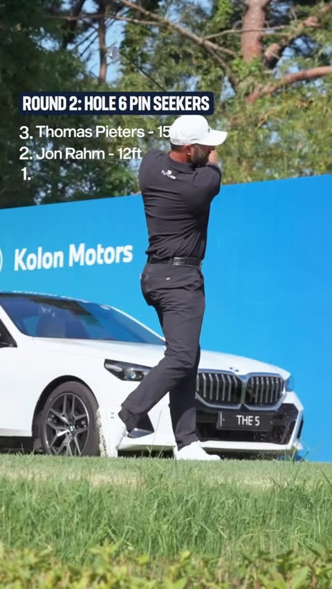 Instagram post by @bmw_kolonmotors for LIV Golf. Caption reads: Throwing darts on the 6th hole 🎯 #LIVGolfKorea....