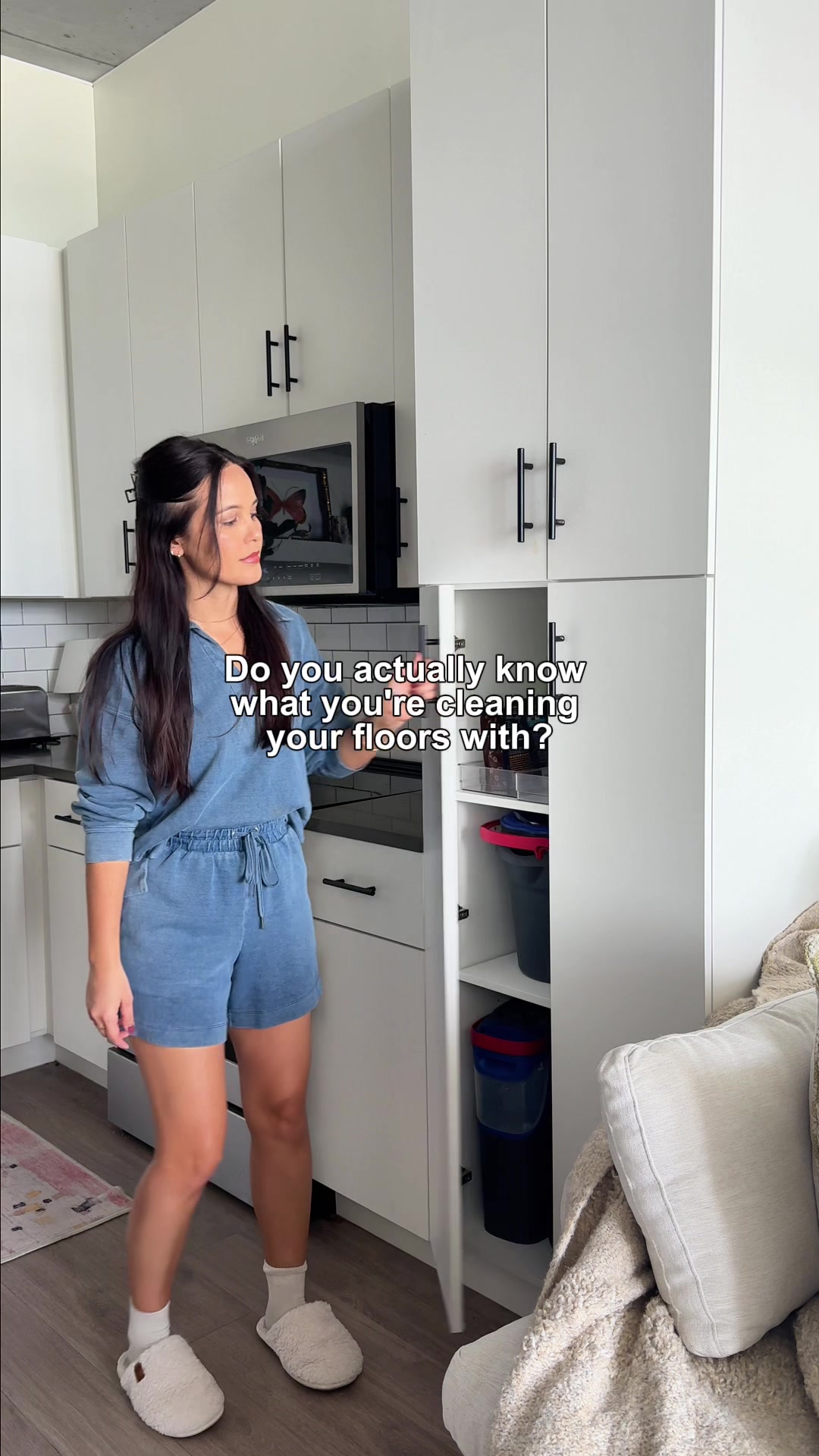 TikTok post by @kasha_home for O-Cedar. Caption reads: #ad #OCedarPartner How safe is your floor cleaner?....